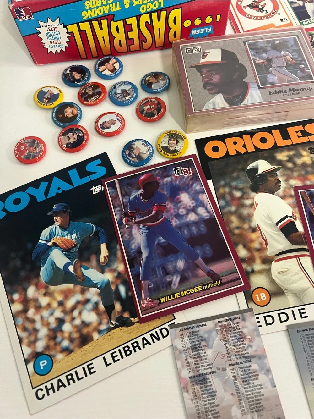 Vintage Baseball Card & Pin Lot — Multi-Color Collectible Set